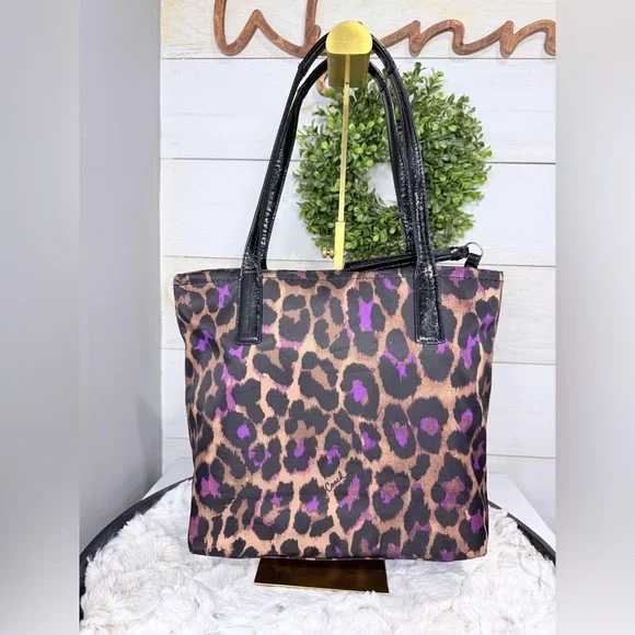 Coach F25282 Purple Ocelot Nylon Tote with Patent Leather Trim Shoulder Bag - Picture 3 of 17